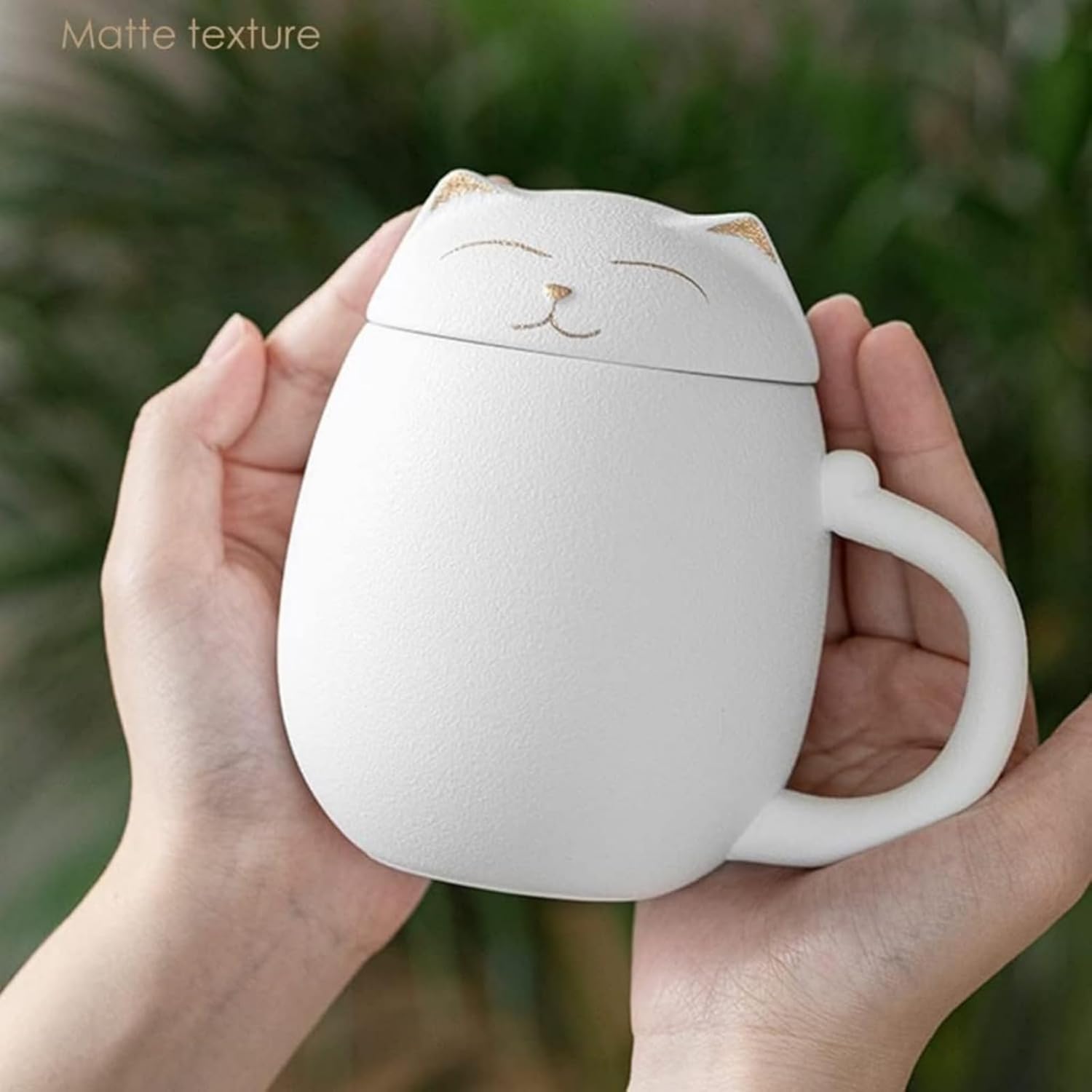 Geyaziu マグカップ 蓋付きタンブラー 耐熱ガラス製 茶こし付き 猫デザイン蓋＆取っ手 繰り返し使える パールミルクティーカッ