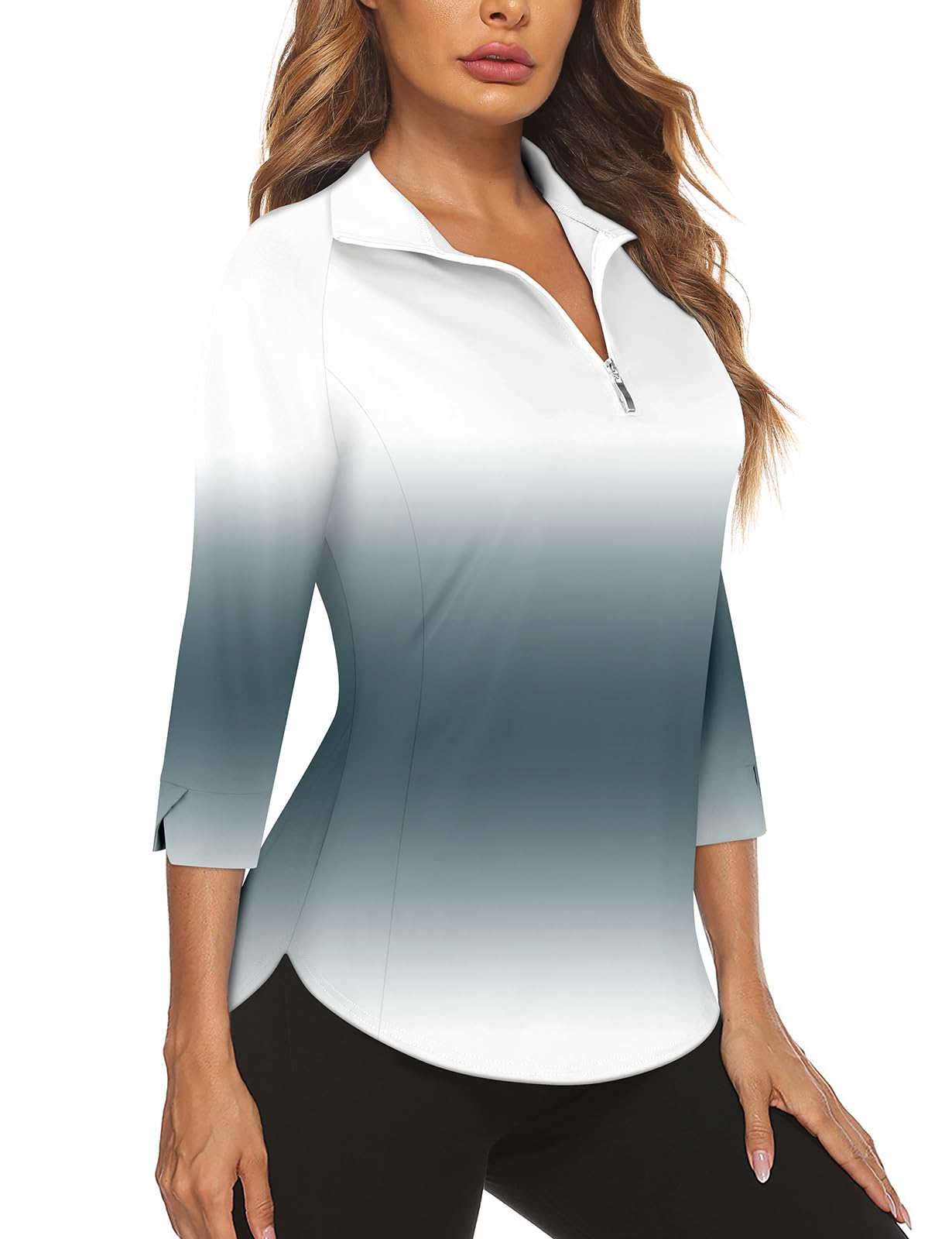 Cucuchy Style Womens Golf Shirt 3/4 Sleeve Quarter Zip Workout Tennis Tops Quick Dry UPF 50+ Shirts