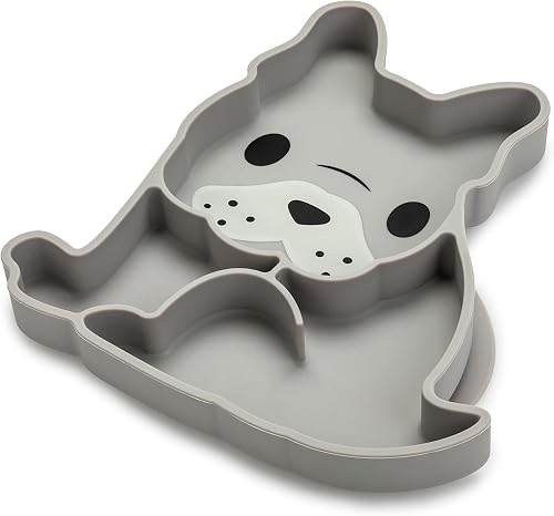 melii Divided Silicone Suction Plate - 100% Silicone, for Baby + Toddlers – BPA Free, Dishwasher & Microwave Safe (Bulldog)