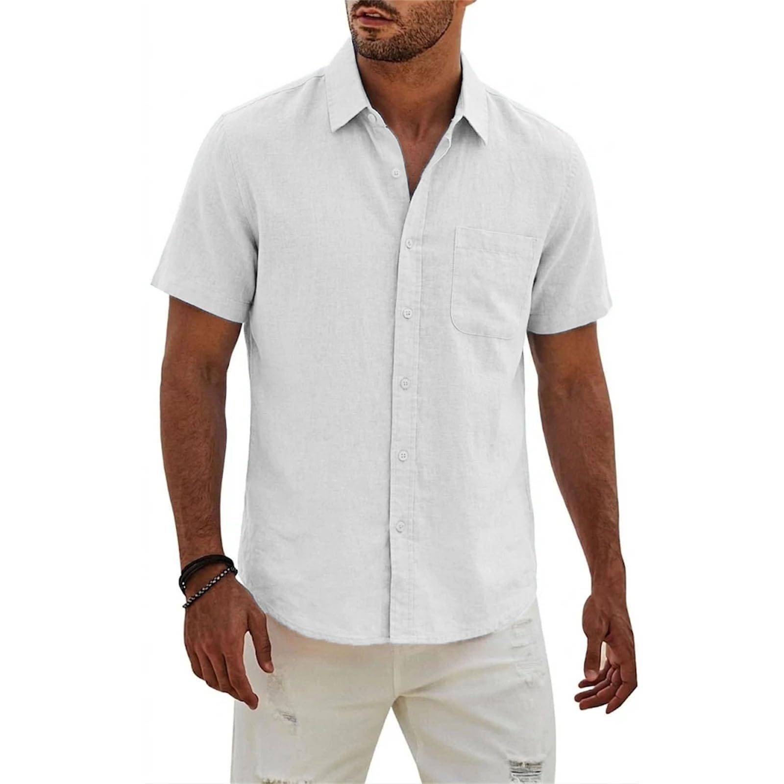 Camiseta de manga corta para hombre, elegante, informal, de trabajo, algodón, lino, moderna, para uso diario