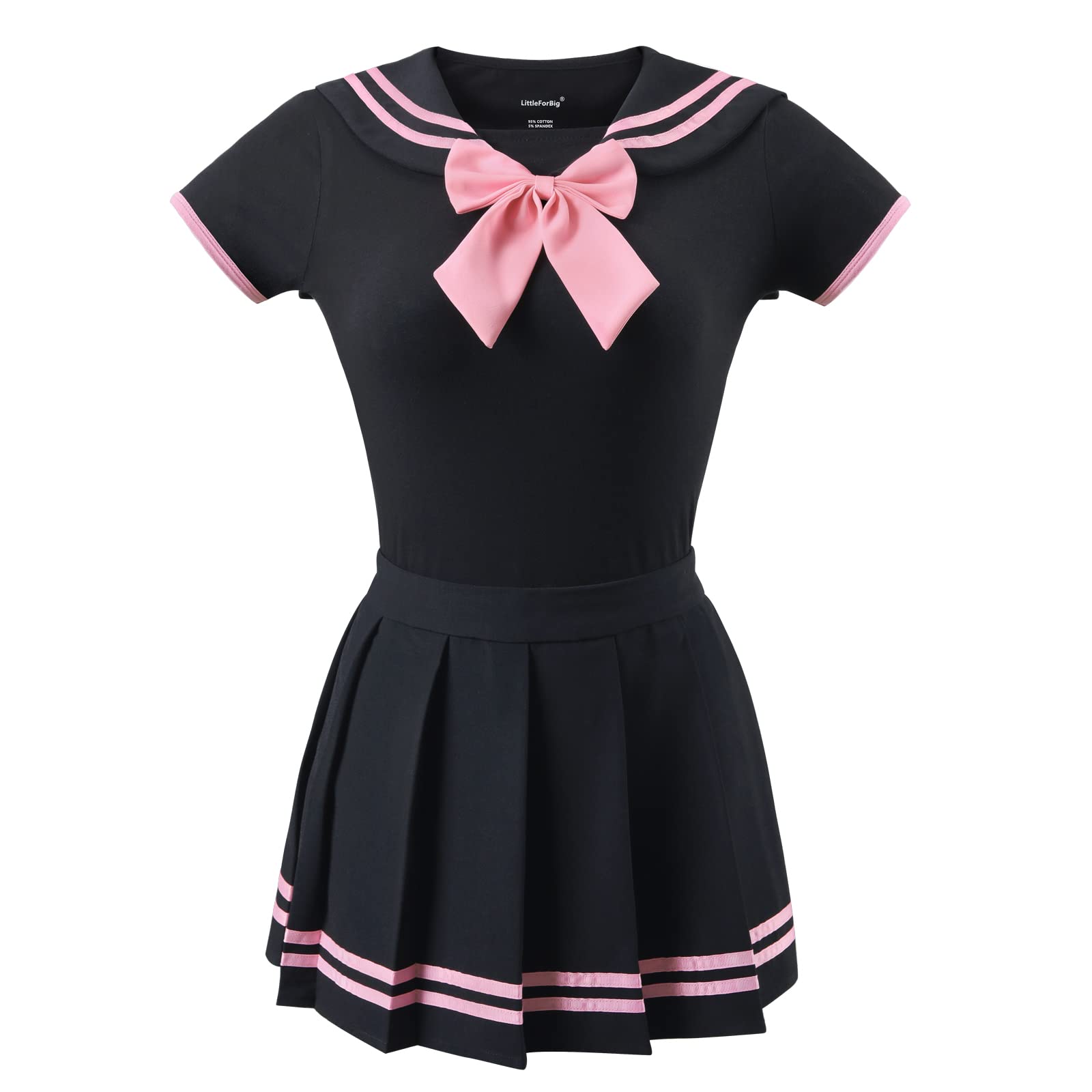 LittleForBig Bawełniany Romper Onesie Piżama Bodysuit - Klasyczny japoński komplet spódniczki dla dziewczynek pełna czerń XXXXL
