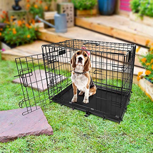 iMounTEK 【Small 24 INCH】 Folding Metal Pet Dog Puppy Cat Cage Crate Kennel W/Tray. 2 Doors Wire Cage for Training, Removable & Washable Pan Tray [Rust Resistant] Quick Assembly! - Thumbnail 7