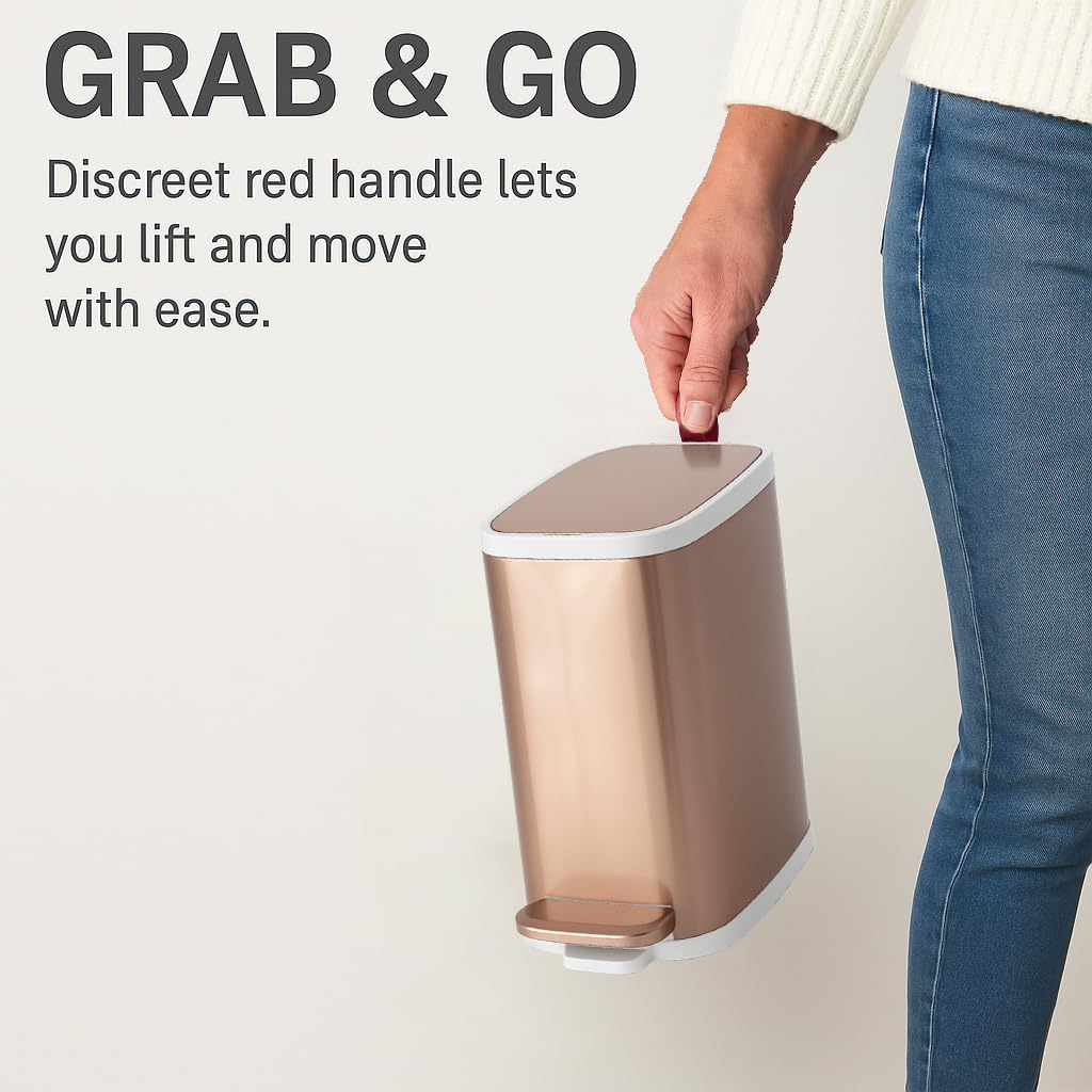 Small Gold Trash Can with Lid Soft Close, 5L/1.3 Gallon Small Bathroom Trash Can, Slim Step-On Garbage Can with Removable Inner Bucket, Stainless Steel Waste Bin Toilet, RV