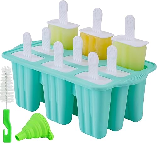 Vista 24 de Moldes para paletas de hielo, 12 piezas de silicona para paletas de hielo, molde de silicona libre de BPA reutilizable, 14 varillas, fácil Verde