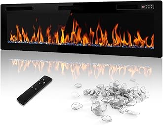 60 inch Electric Fireplace Recessed and Wall Mounted,750/1500W Fireplace Heater and Linear Fireplace with Touch Screen Control Panel, Timer,Remote Control,Adjustable Flame Color and Speed
