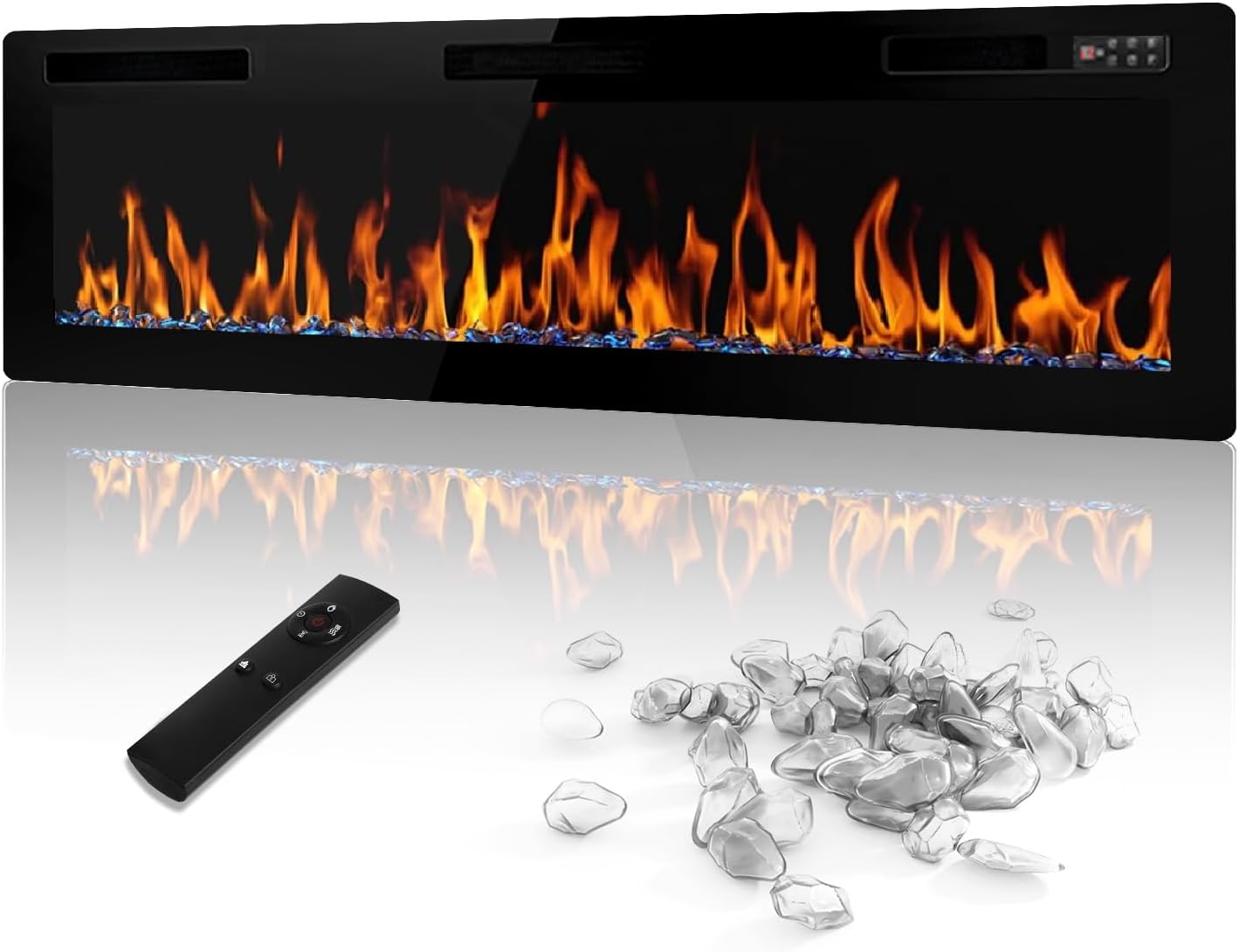 LEMBERI 60 inch Electric Fireplace Recessed and Wall Mounted,750/1500W Fireplace Heater and Linear Fireplace with Touch Screen Control Panel, Timer,Remote Control,Adjustable Flame Color and Speed