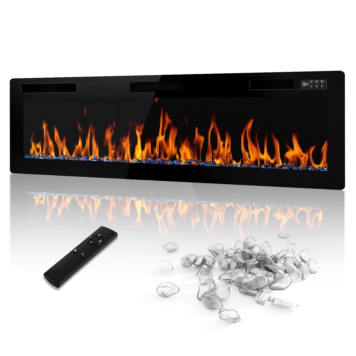 60 inch Electric Fireplace Recessed and Wall Mounted,750/1500W Fireplace Heater and Linear Fireplace with Touch Screen Control Panel, Timer,Remote Control,Adjustable Flame Color and Speed
