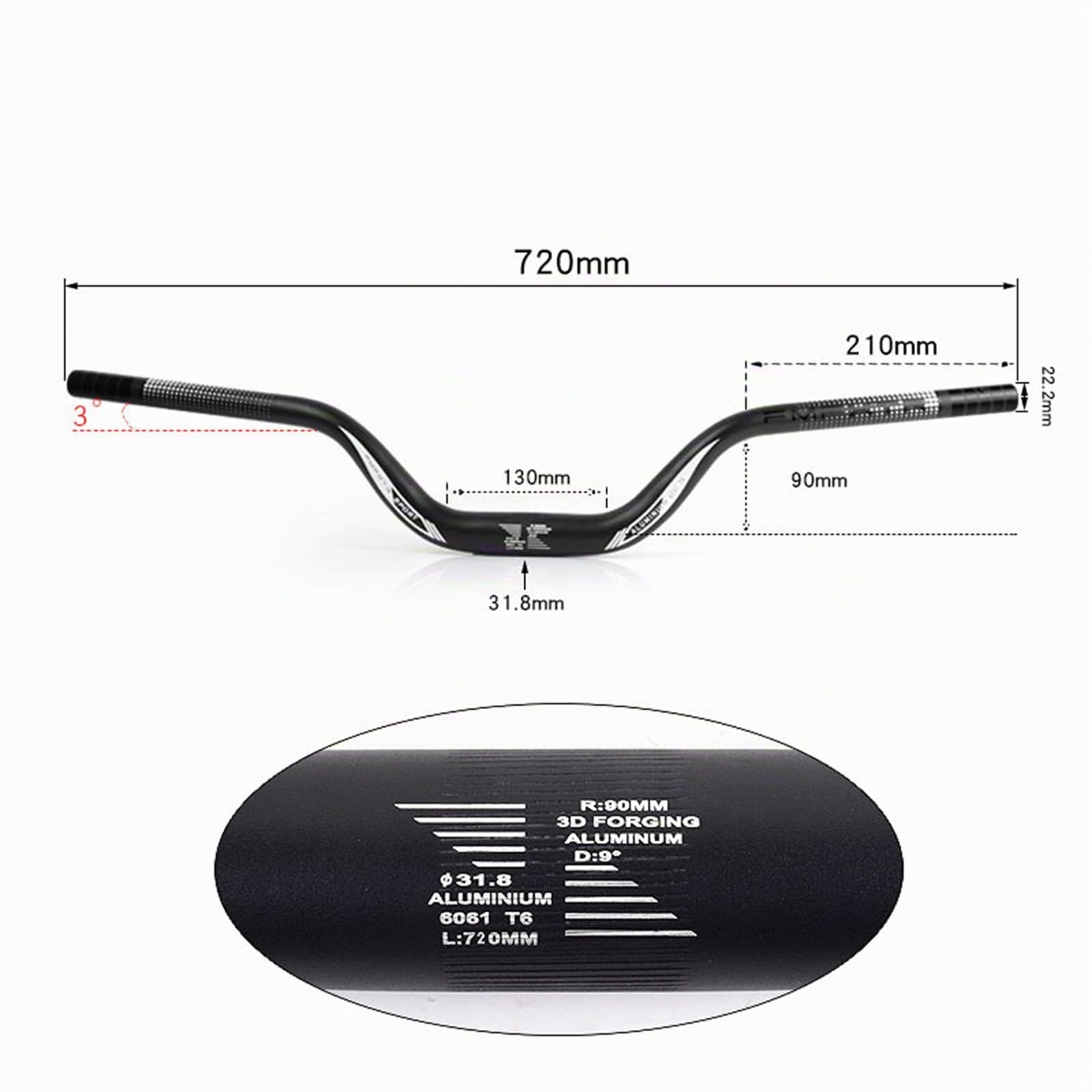 Perfeclan Riser per Manubrio MTB da 31,8 mm, Manubrio in Lega di Alluminio Mountain Road DH Manubrio per Bicicletta Riser per Bicicletta Manubrio Extra Lungo