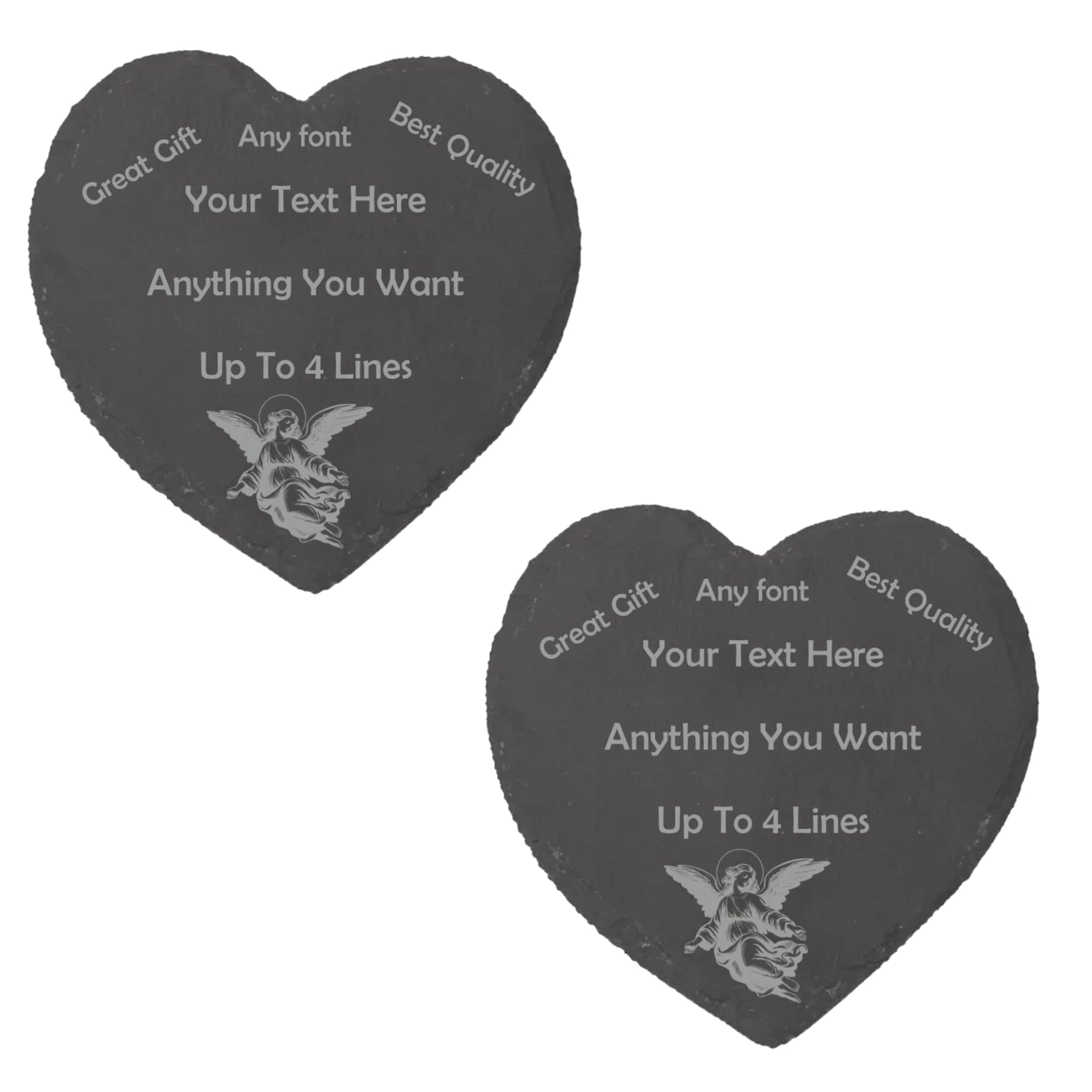 PB TECH Personalised Engraved Slate Coaster/Placemat - Customisable with Any Text - Optional Image - Gift for Men Women for Birthday Father's Day Valentine's Day Wedding Christmas - Heart - Set of 2