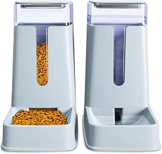 Automatic Pet Feeder Small&Medium Pets Automatic Food Feeder and Waterer Set 3.8L, Travel Supply Feeder and Water Dispenser for Dogs Cats Pets Animals (light gray)