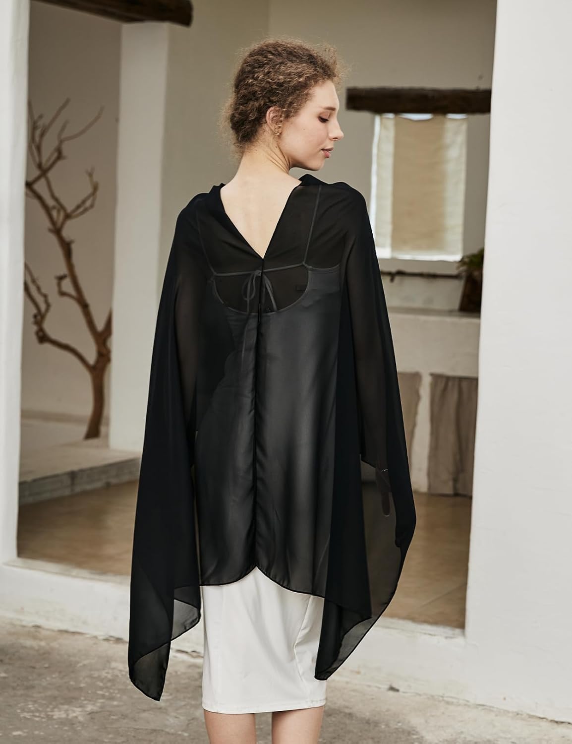 Chiffon Cape Shawl Wrap Scarf 3 Ways to Wear Elegant Sheer Capelet for Evening Dresses Weddings Parties - Image 3