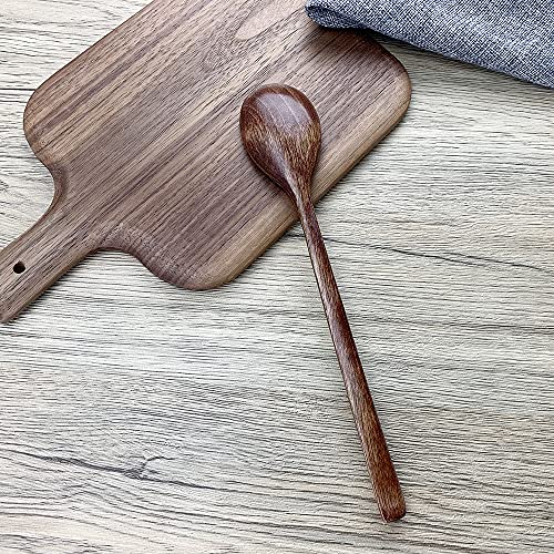 Image of Wooden Spoons for Eating, ADLORYEA 9 inch Small Wooden Soup Spoon Mixing Stirring Tasting, 6-Piece Dark Brown Wood Spoons for Soup and Korean Food, Eco Friendly Wooden Eating Utensils