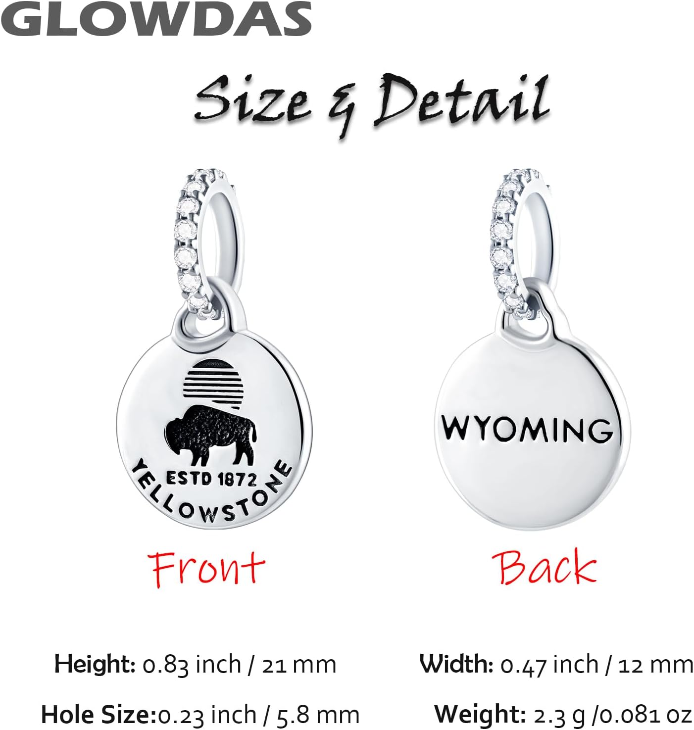 Yellowstone National Park Charm Pendant, fit Pandora Travel Souvenir Bracelet Necklace, Silver Plated Wyoming American Bison Dangle Bead, Gift for Women/Mothers Day - Image 2