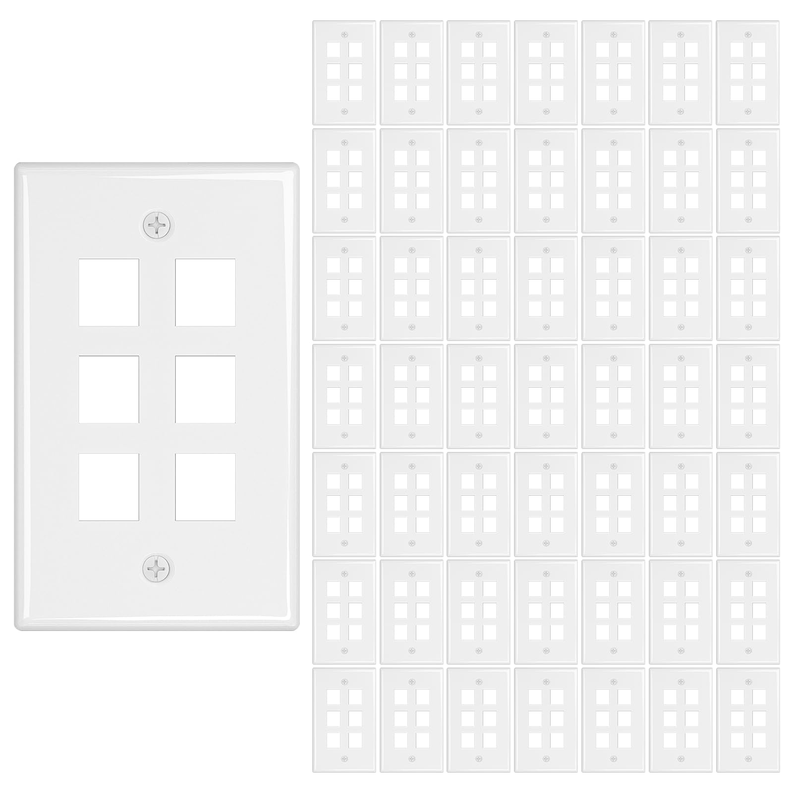iwillink 6-Port Keystone Wall Plate 50-Pack, Ethernet Wall Plate