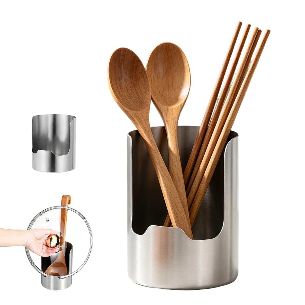 OmniVeyi Thickened Stainless Steel Utensil Holder, Kitchen Worktop Caddy