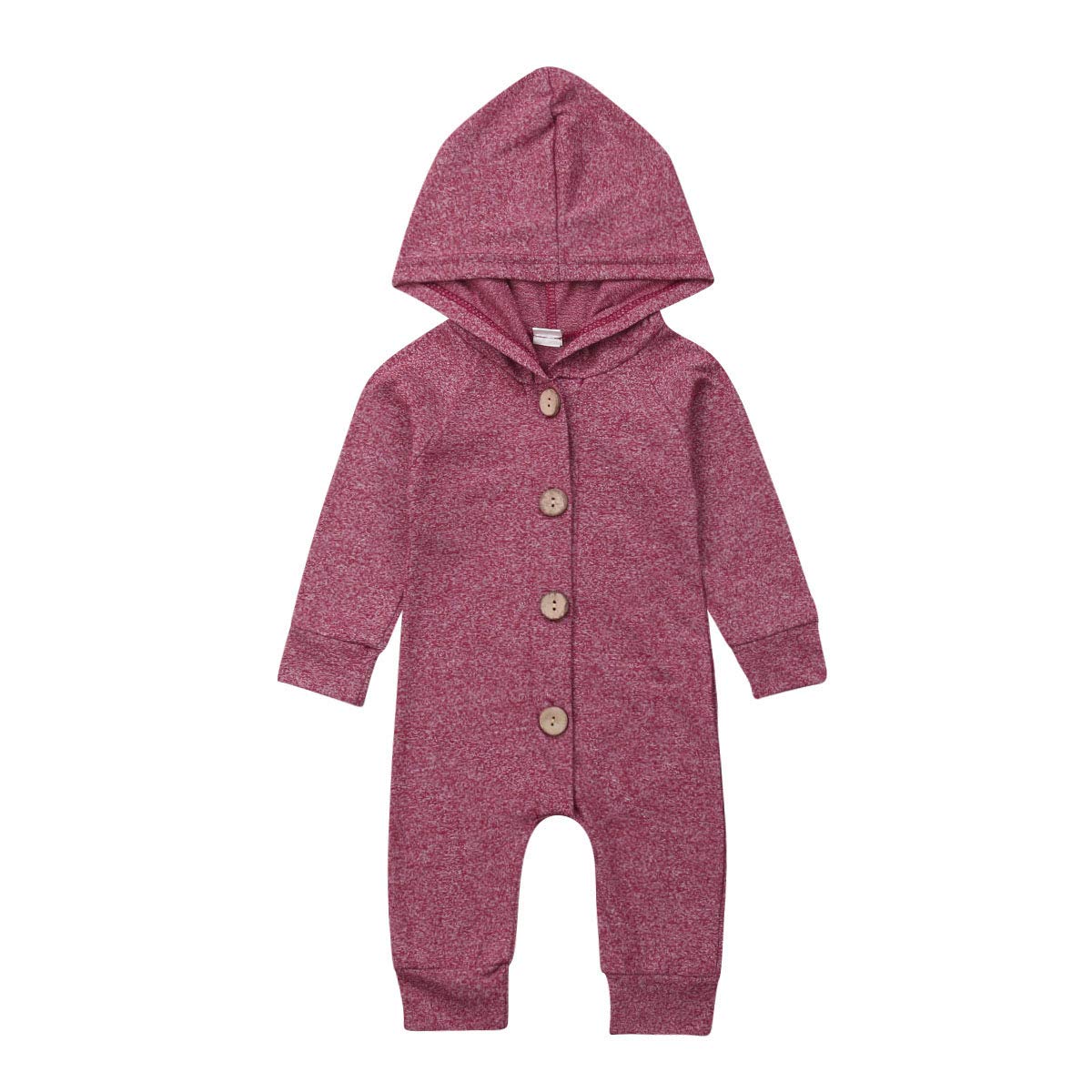 Newborn Kids Baby Boys Cute Solid Color Long Sleeve Hooded Romper Jumpsuit Top Outfits Clothes Green (Purple Red, 0-6 Months)