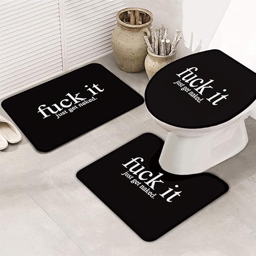 Miniatura 4 de Fashion_Man GET Naked - Cortina de ducha negra impermeable, tela de poliéster, antideslizante, cubierta de tapa de inodoro, alfombra de baño,