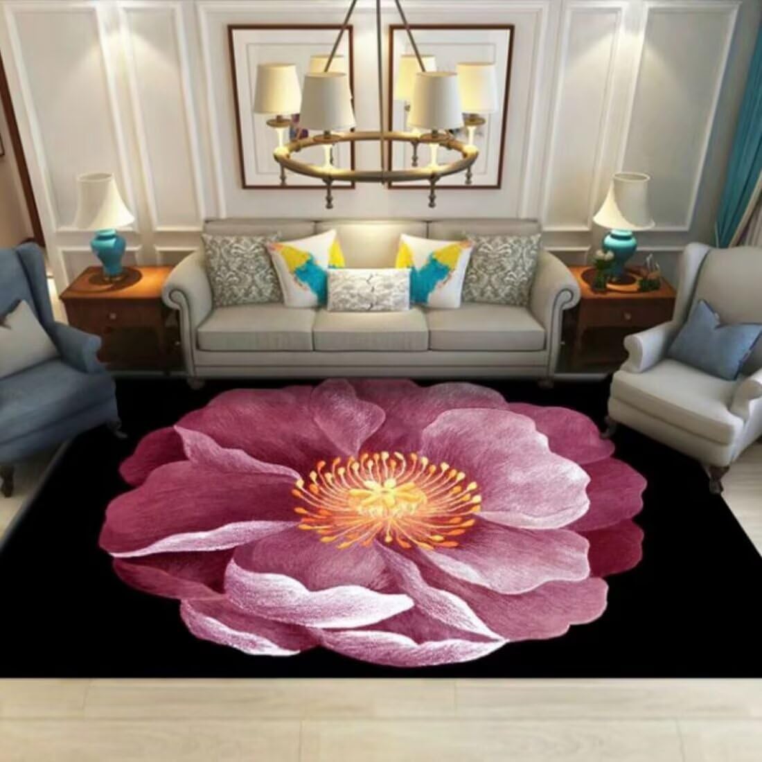 Tapis jeux enfant et salon a motifs fleurs doux lavable 70x200cm