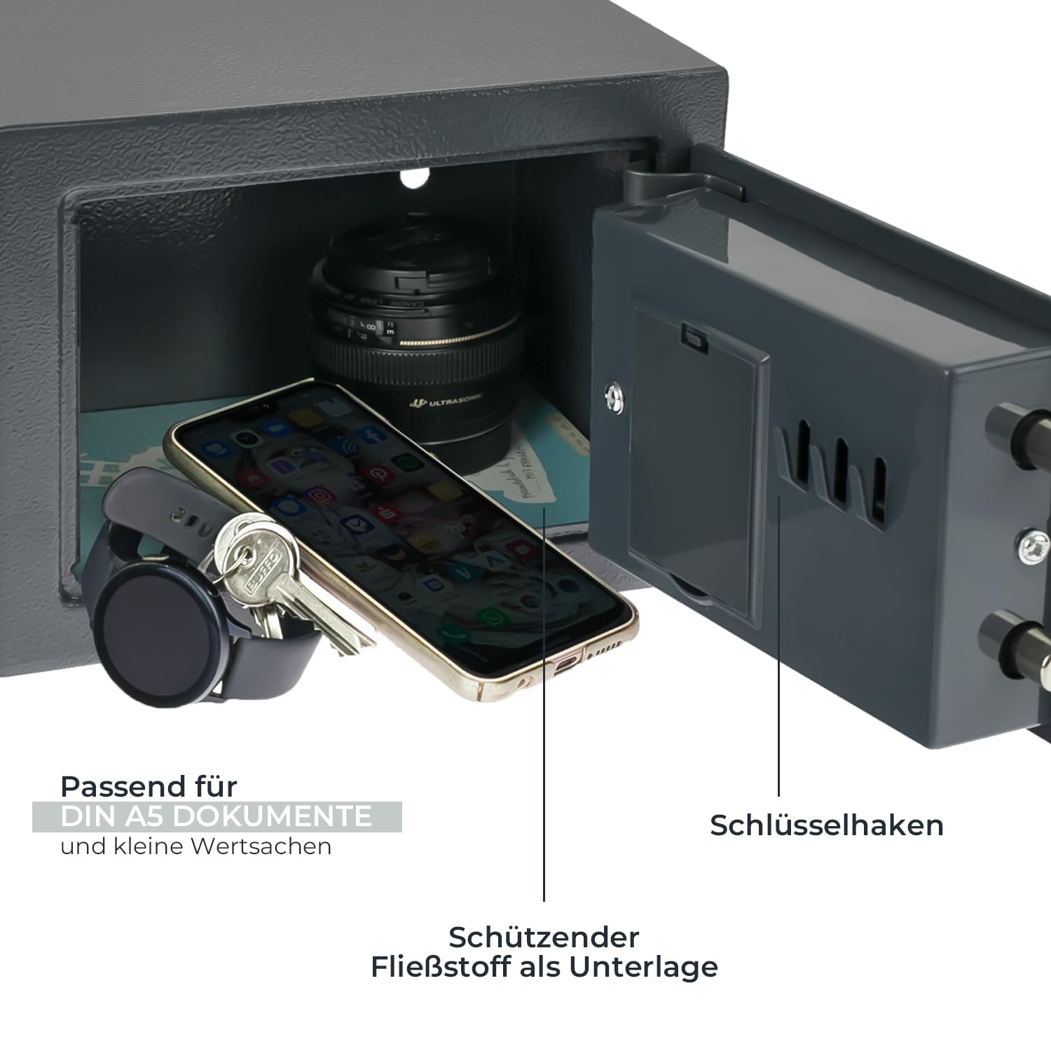 HMF 46126-11 Safe Tresor klein mit Zahlenschloss, Möbeltresor | 23 x 17 x 17 cm | Anthrazit