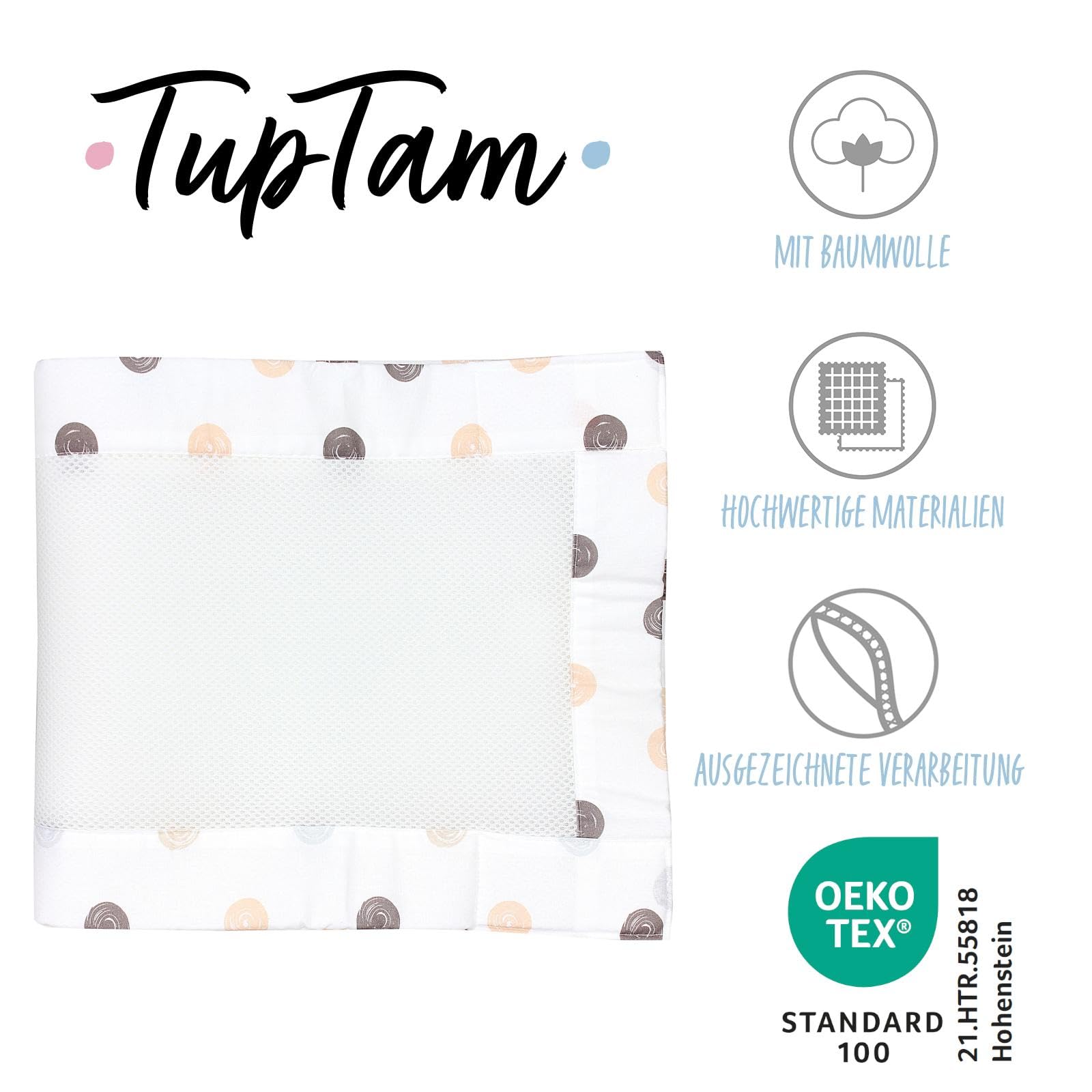 TupTam Protezione Paracolpi per Lettino Nido per Neonati Traspirazione Air Mesh 2 Pack, Puntini Pastello, ca.128 x 30 cm (per Lettino 140x70)