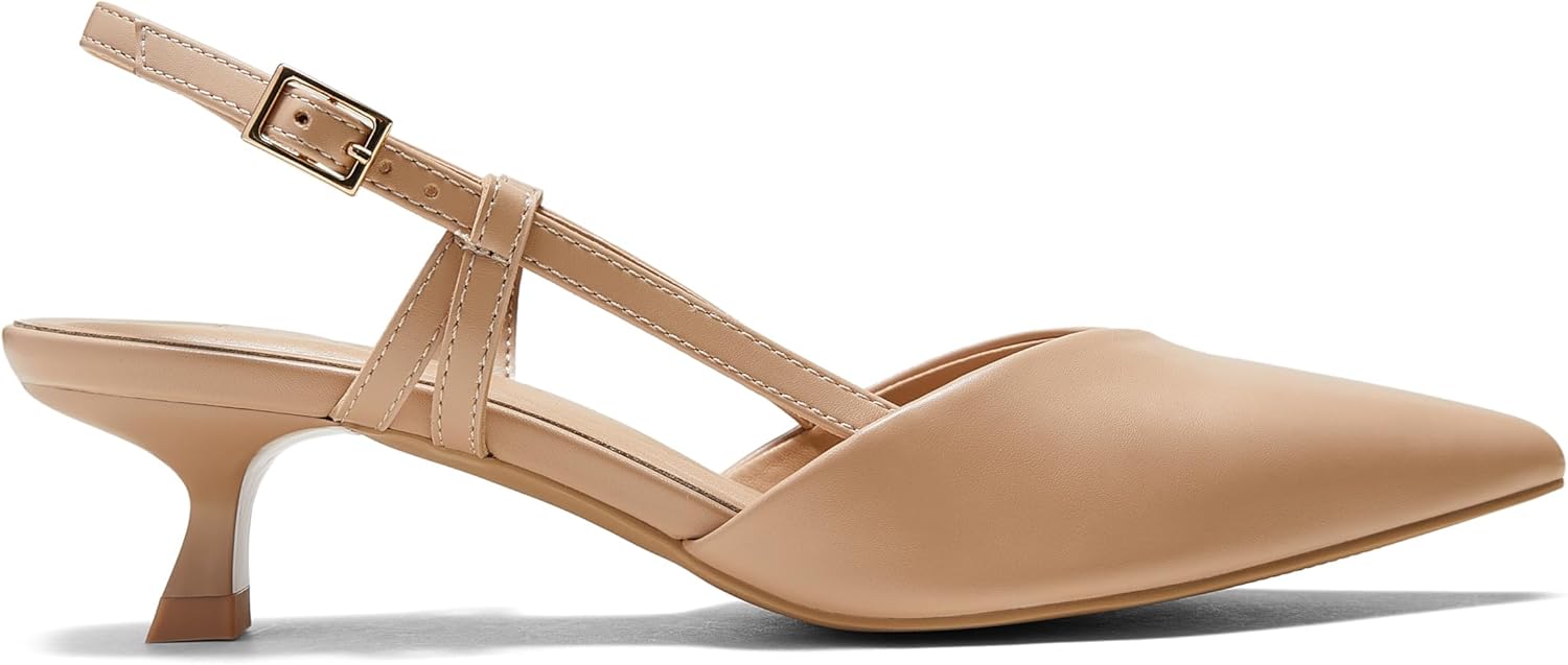 Arromic Women's Slingback Kitten Heels Closed Toe Pointed Toe Low Pump Dress Work Bridal Wedding Heel Shoes - Image 4