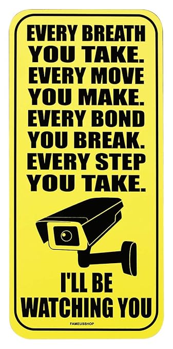 FameUs - CCTV, Camera Surveillance Warning Car/Wall/Door, Printed On Both Side. Color - Yellow & Black Sticker in 300 GSM Paper 7.7 x 3.6 Inches