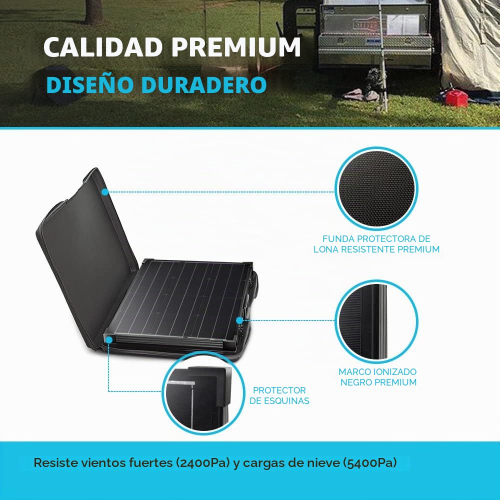 Renogy Panel Solar portátil de 100 W y 12 voltios para Central eléctrica, Maleta Plegable de 100 W con Soporte Ajustable, Cargador Solar para Caravana, Camping, Sistema Fuera de la Red, Color Negro