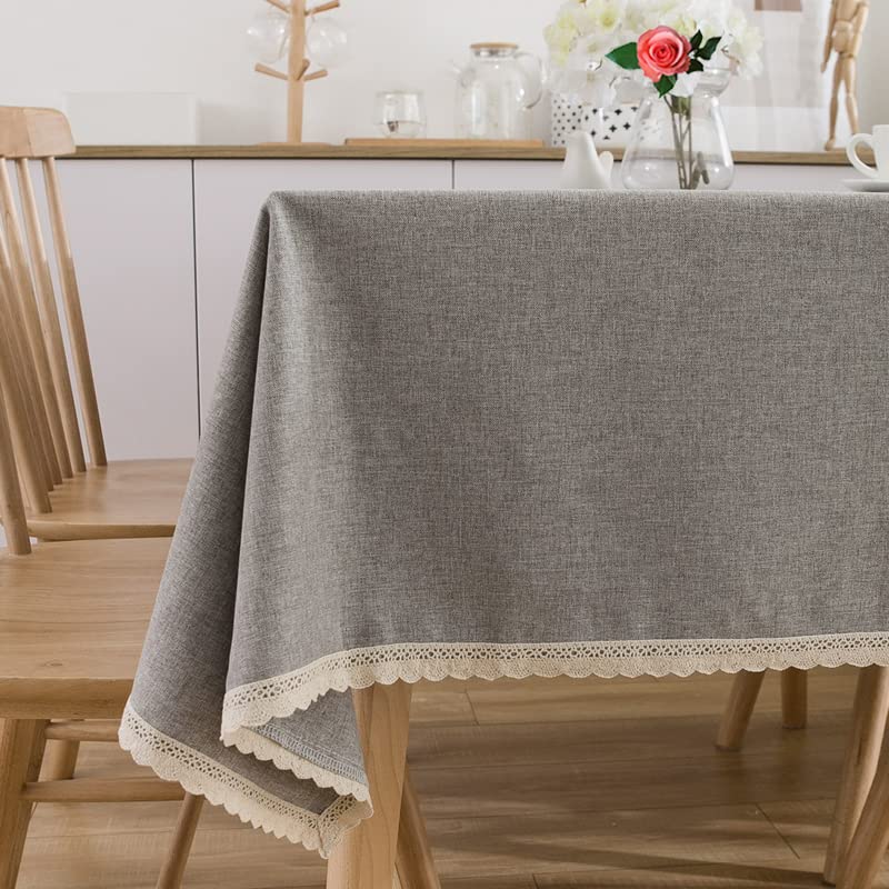 Seyilei Washable Grey Linen Tablecloth Dust-Proof Table Cover Thick Rustic Farmhouse Tablecloth for Dining Table (Grey 55x86 Inch)
