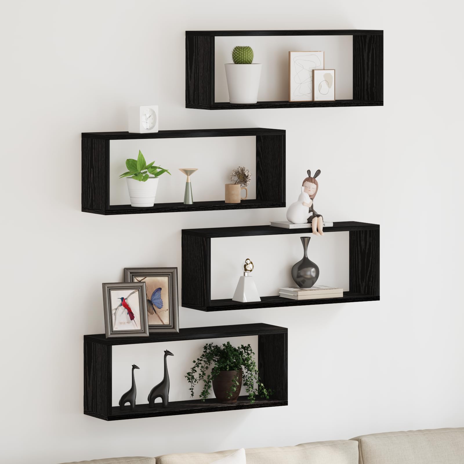 Wandregal Set 4 Stück in Schwarzer Eiche 60x15x23 cm aus Hochwertigem Holz Modernes Design für Wandmontage im Wohnzimmer Schlafzimmer