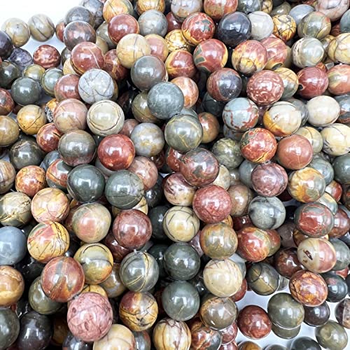 Qiwan 10Mm Natural Picasso Red Line Turquoise String Of Jewellery Stones, Round Loose Beads For Diy Jewelry Making, 1 Strand/15 Inches #TOP3