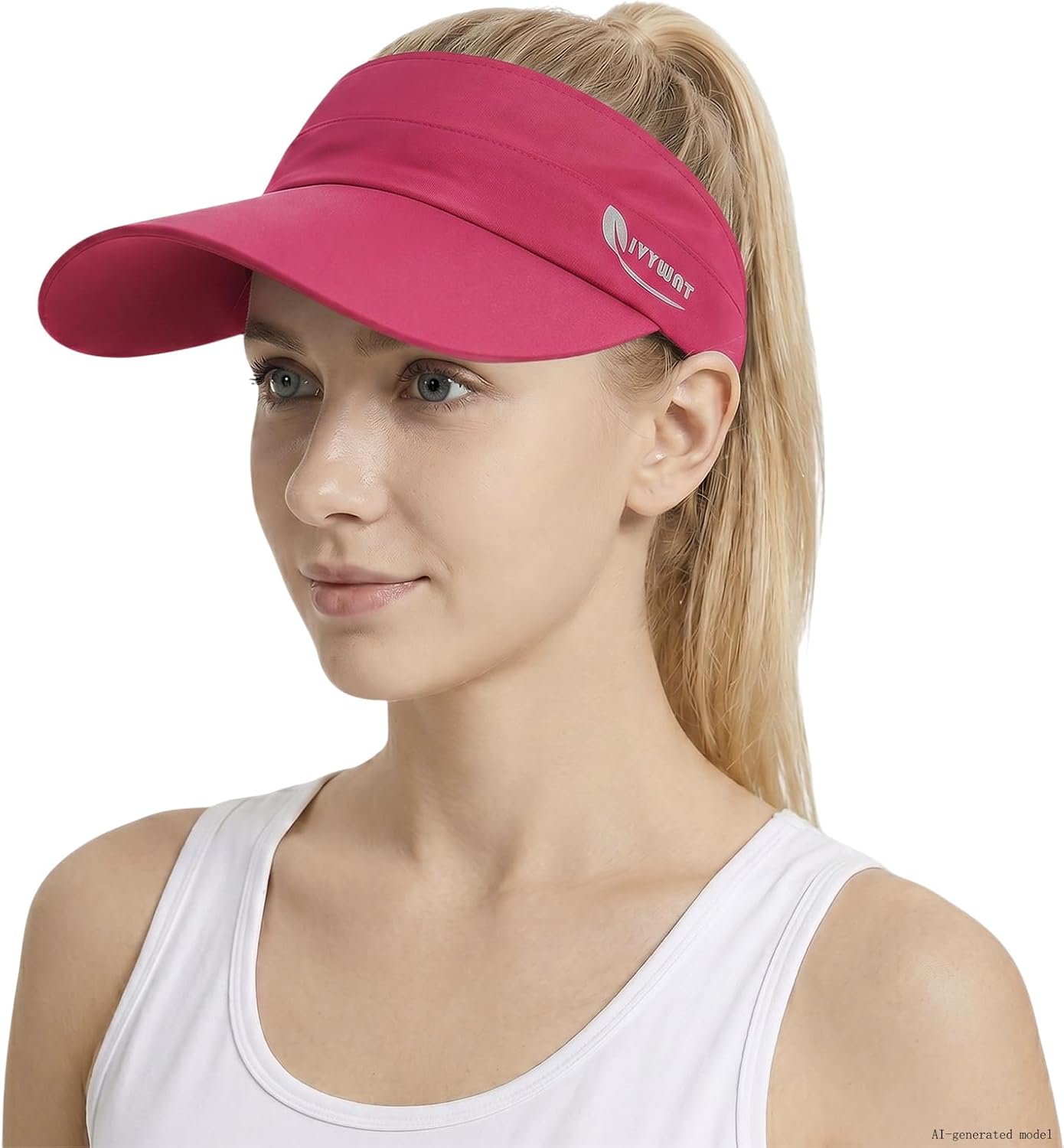 Sun Visor Hat for Men Women, Summer Wide Brim UV Protection Visor Adjustable Empty Top Hat for Golf Tennis Running, Red