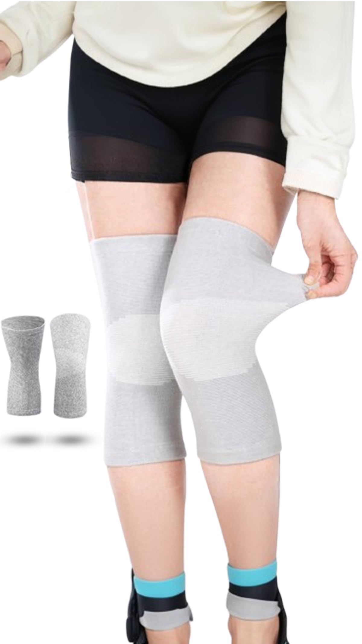 Sweet seven Bamboo Fabric Knee Sleeves (One Pair) - Support, Circulation Improvement & Pain Relief - Sport Compression for Running, Arthritis Pain - Women & Men - Gray, Large