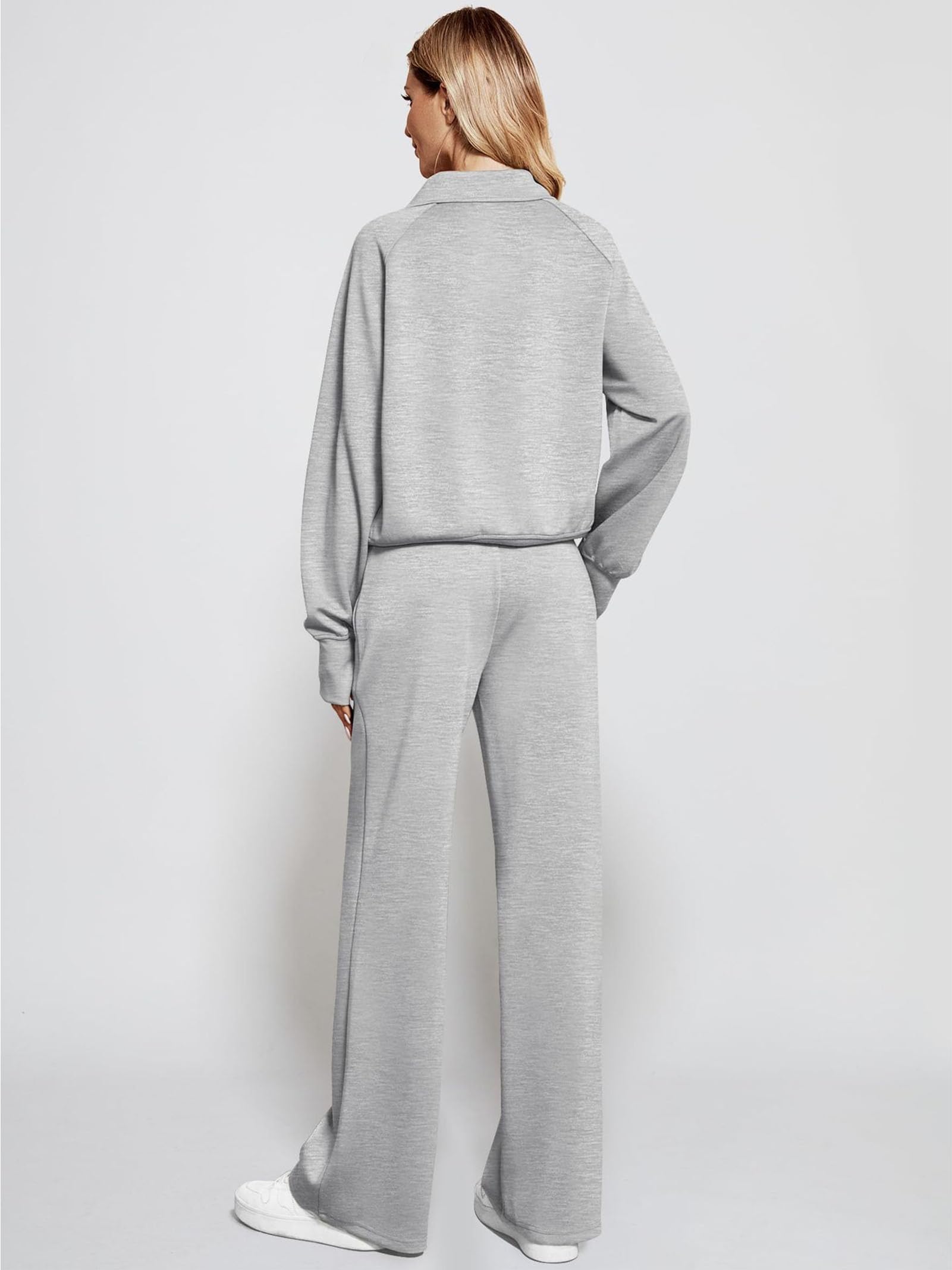 Set da 2 Pezzi da Donna Felpa con Mezza Zip e Pantaloni della Tuta a Gamba Larga Abito Casual Homewear Felpa Abbigliamento da Viaggio