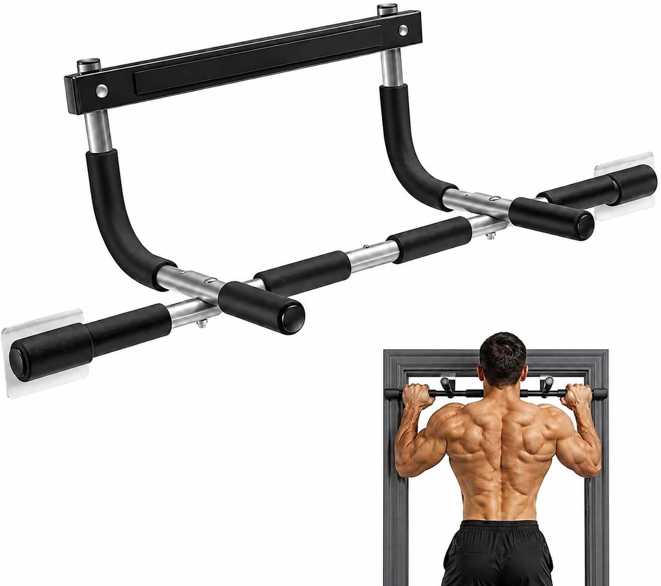 Pull Up Bar for Doorway, Heavy Duty Doorway Pull Up Bar 440 LBS, Multi-Grip Chin Up Bar for Home Gym, Upper Body Strength Training Workout Bar