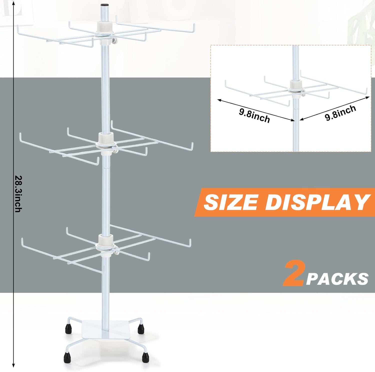 RattanView 2 Pcs Jewelry Rotating Display Stand Adjustable Metal Earrings Bracelet Display Rack Hanging Jewelry Spinning Organizer Tree with Hooks for Vendor Events Selling(3 Tier,White)