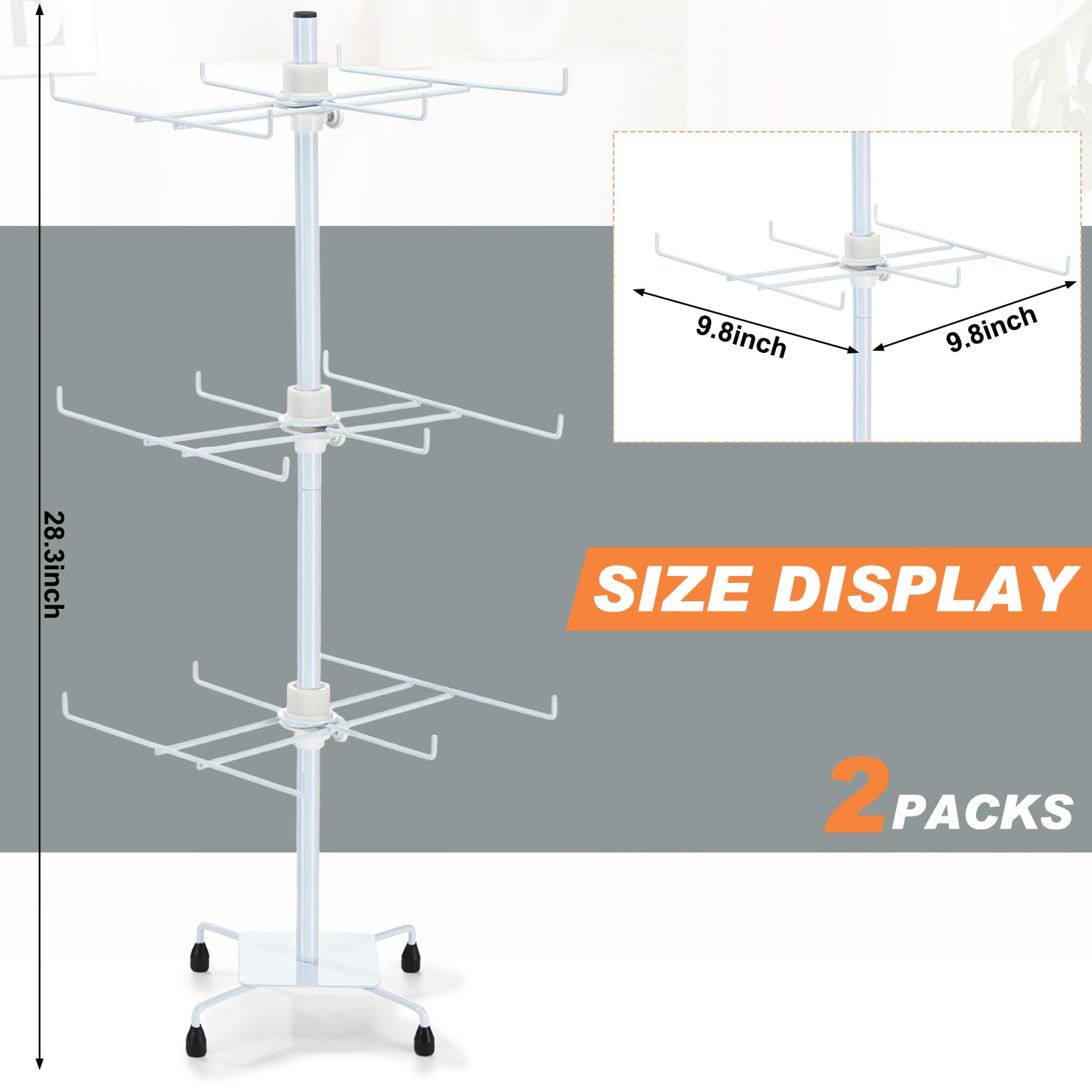 RattanView 2 Pcs Jewelry Rotating Display Stand Adjustable Metal Earrings Bracelet Display Rack Hanging Jewelry Spinning Organizer Tree with Hooks for Vendor Events Selling(White,28.3