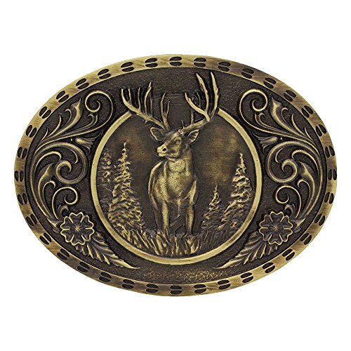 Montana Silversmiths Men's Heritage Outdoor Series Wild Stag Carved Belt Buckle Gold One