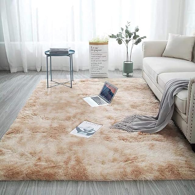 Blivener Luxury Shaggy Soft Area Rug Tie-Dyed Faux Fur Indoor Fluffy Non-Slip Rugs Modern Home Decor For Bedroom,Kidsroom,Living Room KHAKI 160X200 CM