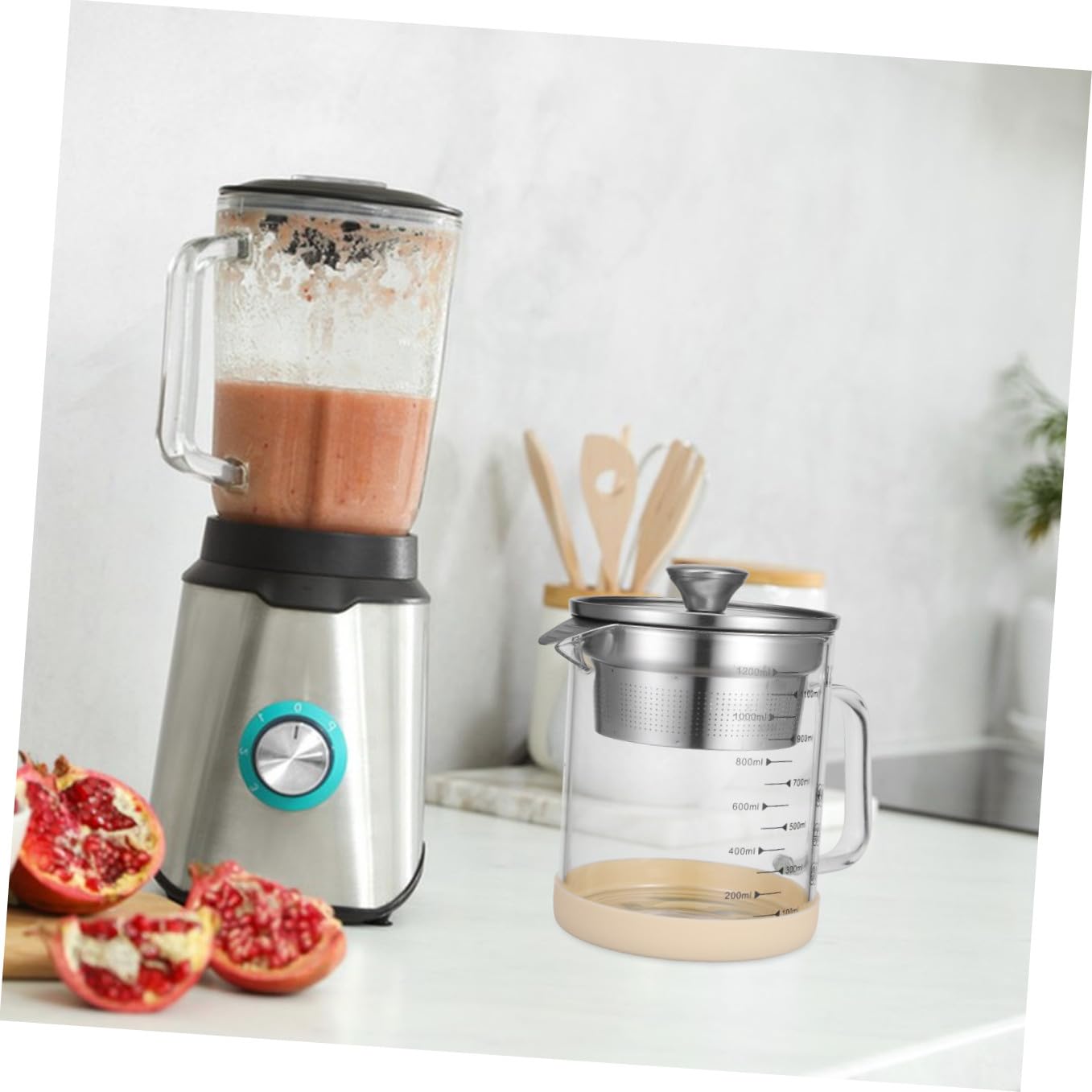 Fettabscheider 1200ml mit Sieb aus Glas, Edelstahl und Silikon