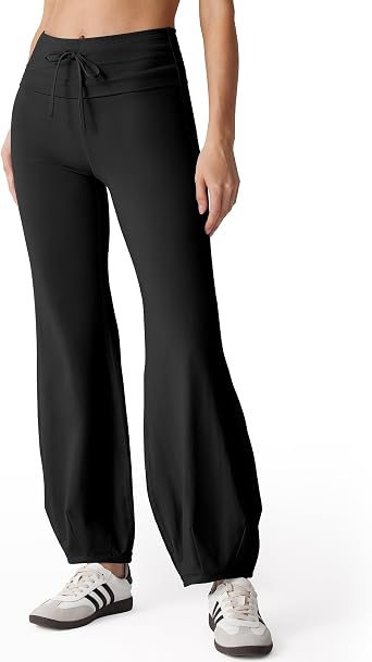 MOOSLOVER Women Quick Step Bubble Pants Drawstring Fold Over Balloon Leggings Cotton Casual Yoga Active Pant