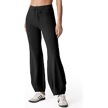 MOOSLOVER Women Quick Step Bubble Pants Drawstring Fold Over Balloon Leggings Cotton Casual Yoga Active Pant