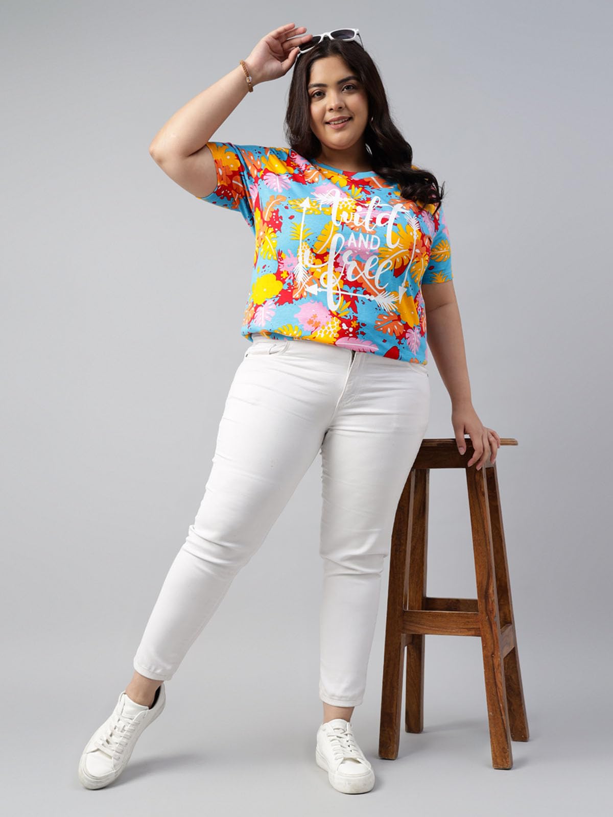 JUNEBERRY 100% czysta bawełna plus size luźny krój bez ramiączek nadruk graficzny plus size damskie koszulki połączenie 2 sztuk (2XL do 5XL)