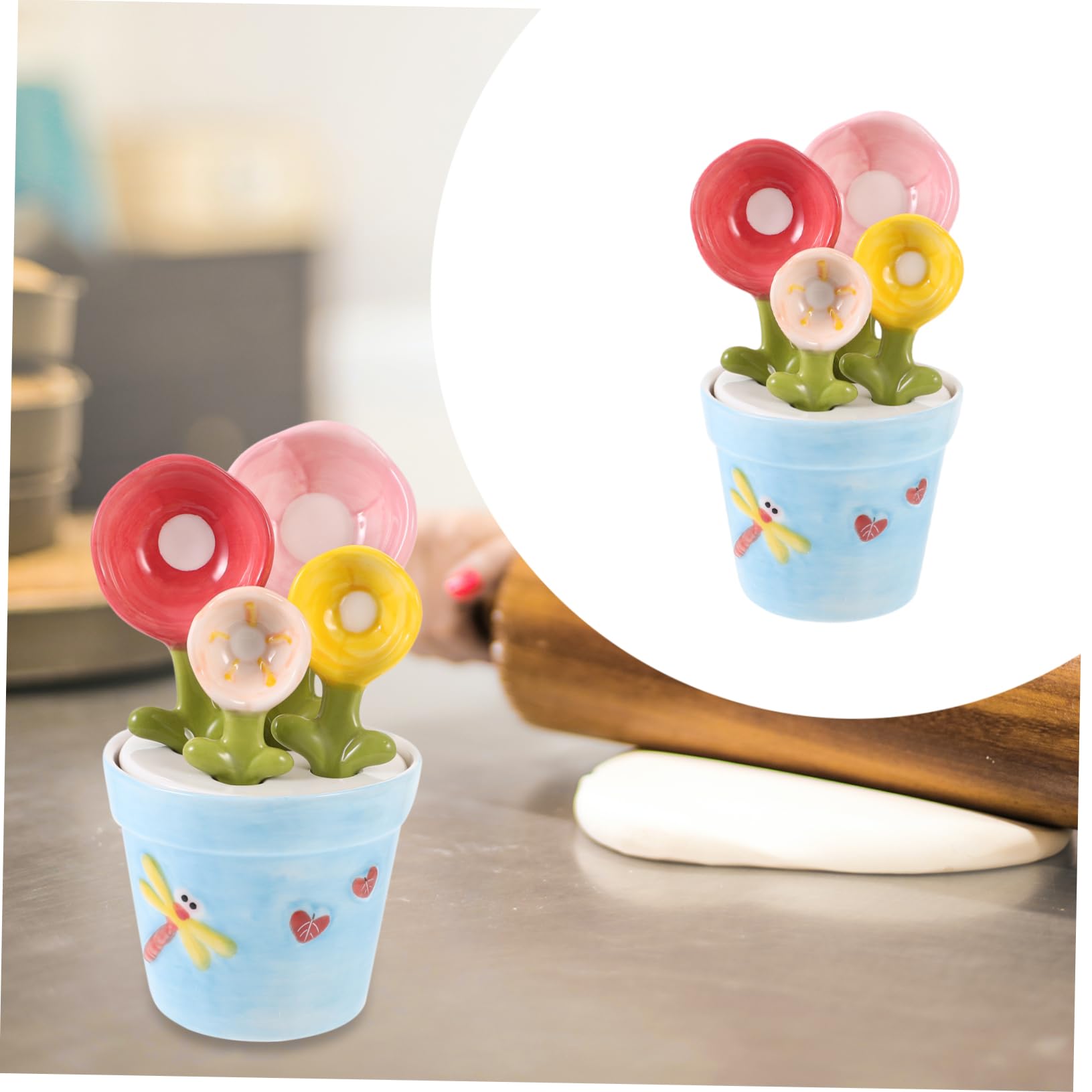 Cucchiai Dosatori a Forma di Fiore in Ceramica Base Graduata, Misurini per Ingredienti da Forno Secchi, Utensili Cucina per Dolci e Pasticceria, Set Compatto per Uso Domestico
