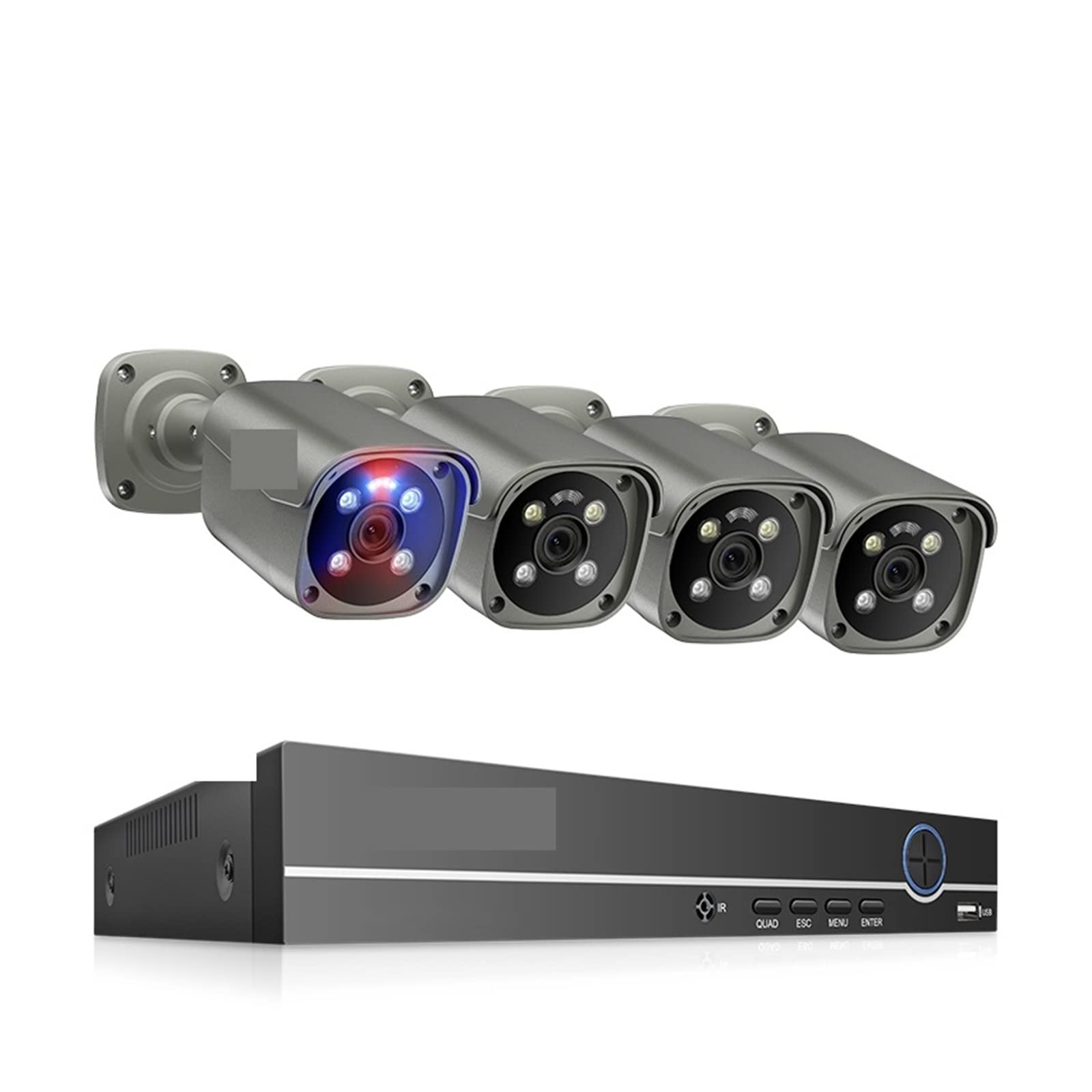 Sistema De Cámara PoE Smart Ai Visión Nocturna A Todo Color Detección Facial Video Kit De Vigilancia De Seguridad FáCil De Instalar(Keine,8CH 4pcs Camera 8MP)