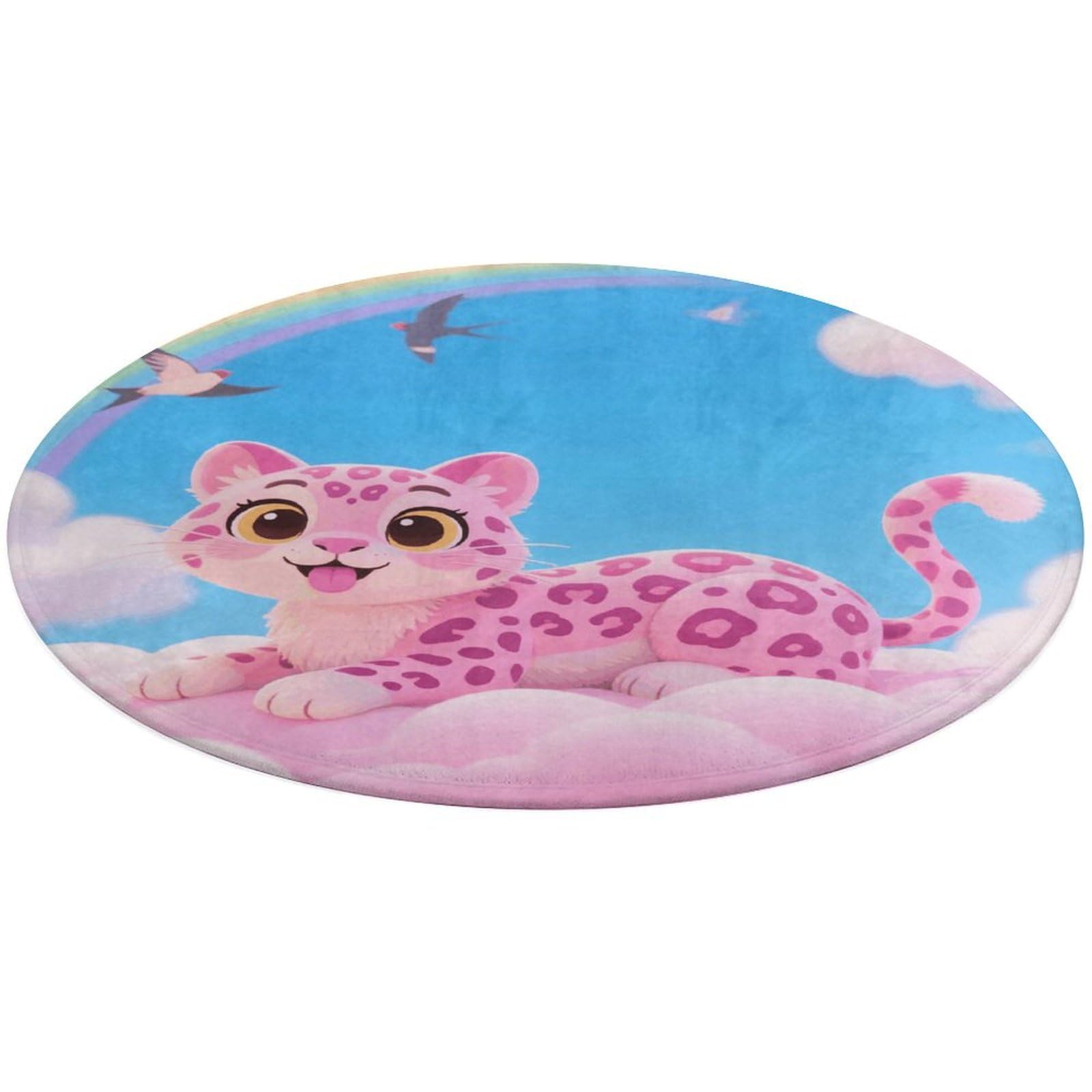 Alfombra redonda de terciopelo coral con diseño de leopardo rosa para decoración interior elegante