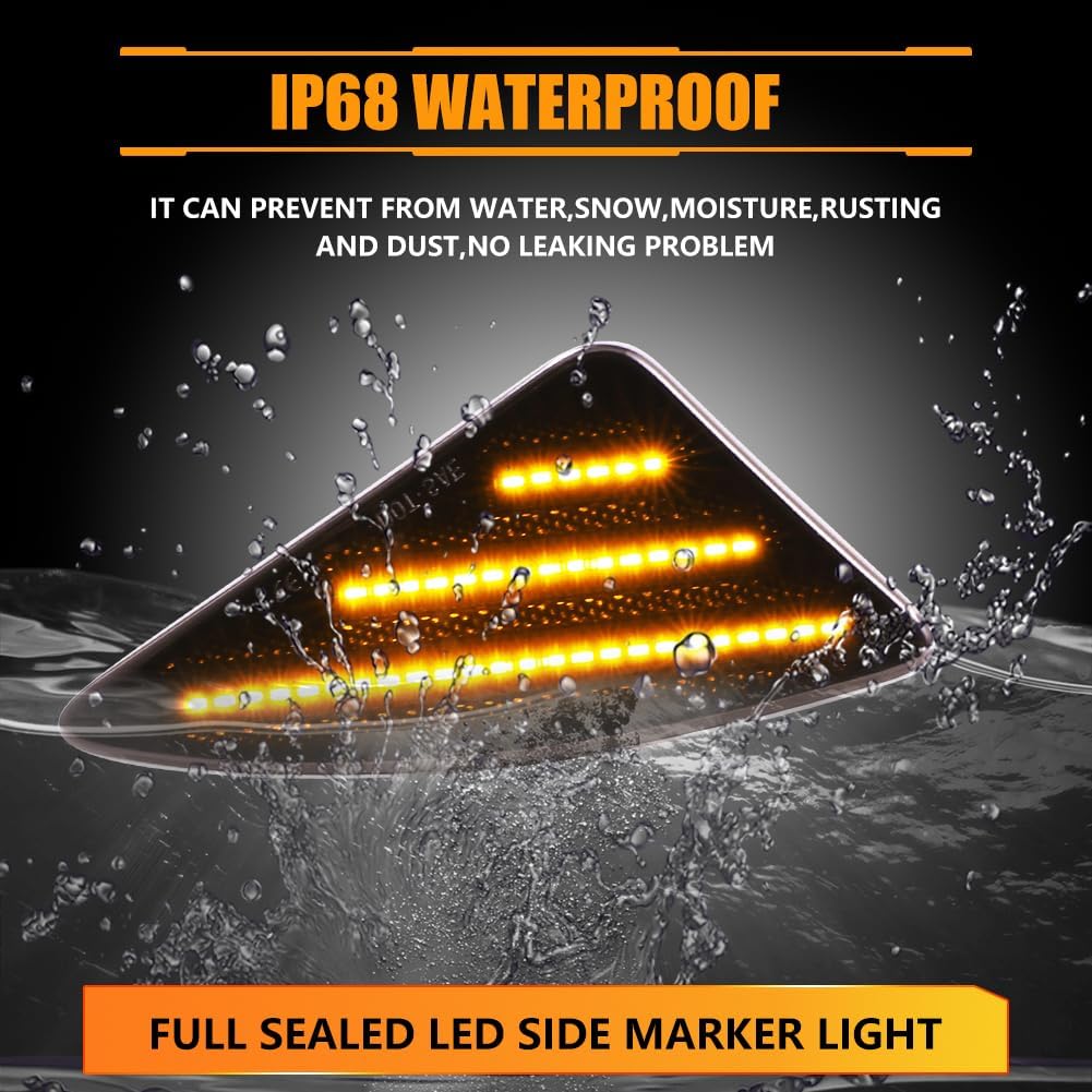 Front Fender LED Side Marker Lights for 2008-2021 Kenworth T660 T170 T370 T270, Kenworth Smoked Lens Side Bumper Marker Lamps, [Ultra-Bright] Amber LED Side Markers Turn Signal Lights, 2 PCS