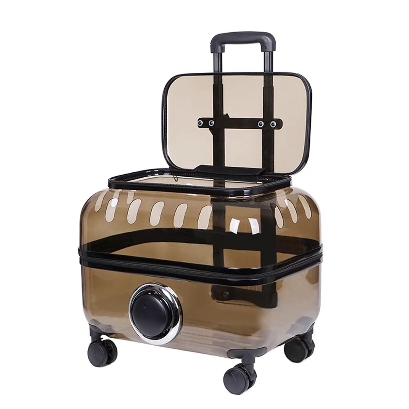 Transportín Rodante Grande para Gatos con Ruedas, Transportines para Perros pequeños Mochila Transparente rígida para Transportar Mascotas (Color : Brown Transparent, Size : L)
