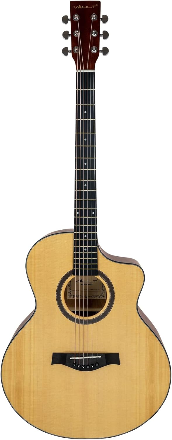 Vault EA-40 Full-Size Solid Spruce Top Cutaway Acoustic Guitar - Mahogany Bundle with Gig Bag, Tuner, Strap, Picks, and Austin Bazaar Polishing Cloth