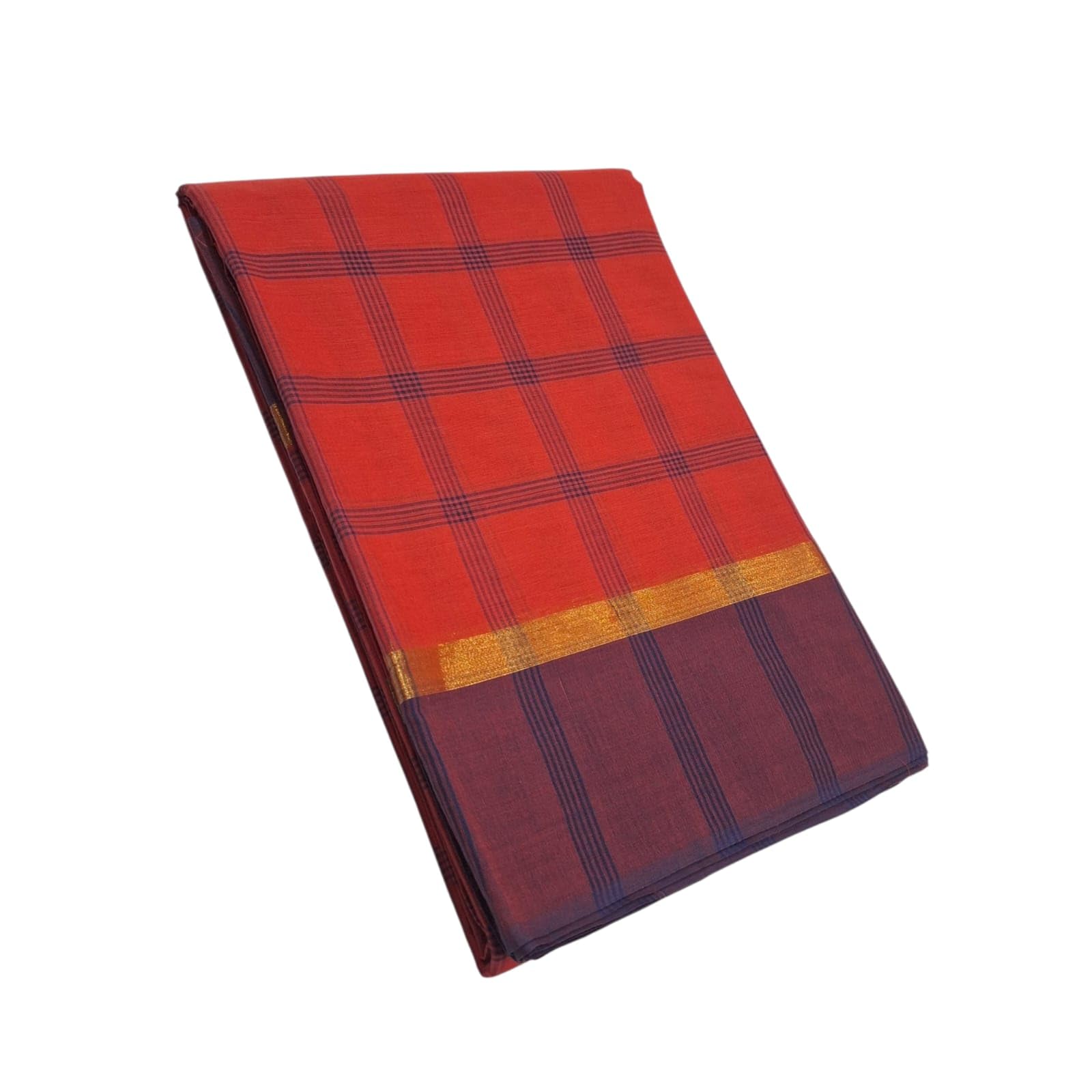 Sri Amman Sarees - Pure Cotton Macro Checks Sarees with Chit Pallu and Running Blouse Contrast-picture-49