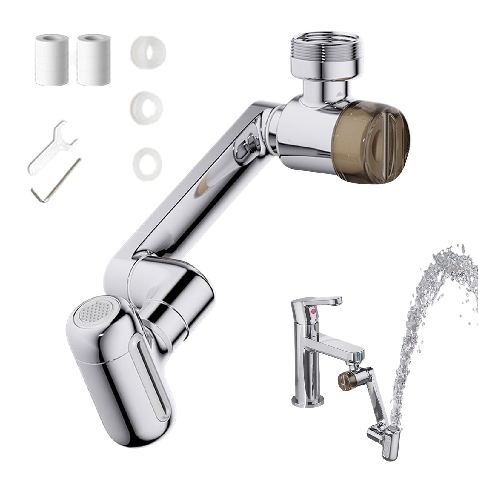 Filtro ajustable y extensión de grifo para evitar salpicaduras en el lavabo del baño